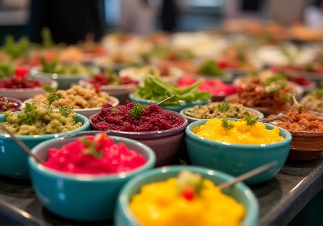Ein buntes Buffet mit verschiedenen Mezze und Vorspeisen