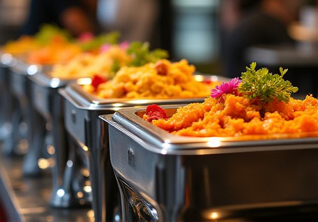 Internationales Buffet mit warmen Speisen